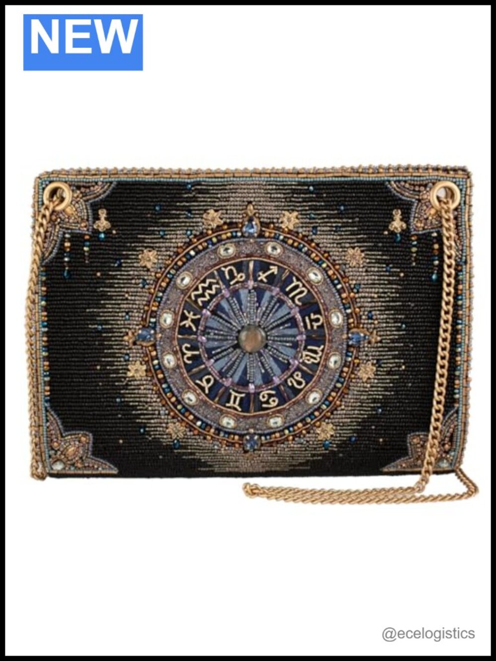 Hand-Beaded Celestial Crossbody Bag with Adjustable Chain Strap
